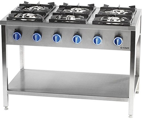 Cuisinière à gaz série 700 - G20, 6 brûleurs (3,5 + 2 x 5 + 2 x 7 + 9), 1200 x 700 x 850 mm (l x p x h).