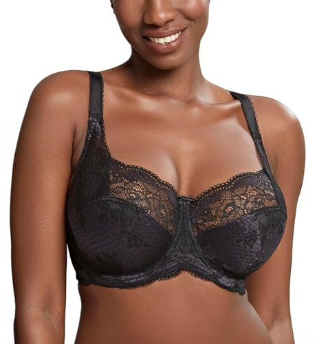 Panache Women's Clara Underwire Full Coverage Stretch Lace Bra | Supportive Full Fit Bra for Large Busts, Black Charcoal, 40D