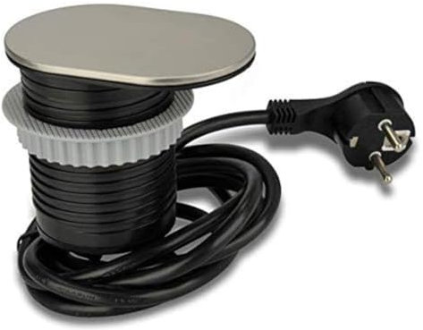 Unitec Schuko + USB Enchufe de Mesa empotrable, Tapa de Acero