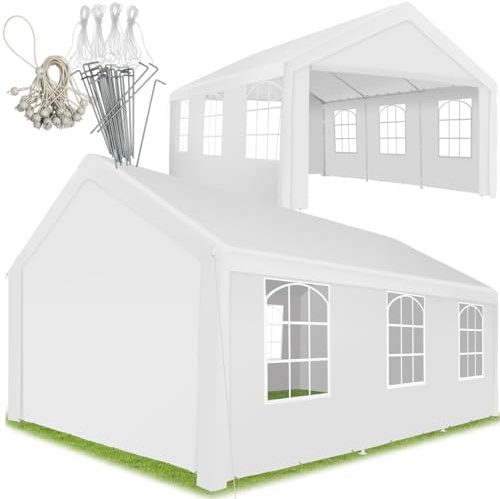 tectake® Tonnelle de Jardin 6x4 m autoportée Tente de réception, Structure en Acier, Rideaux de Toile à fenêtres, Bâche de Toit Incluse Tonnelle terrasse Exterieur - Blanc