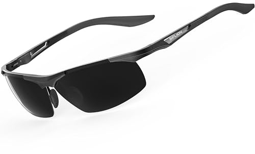 SIPLION Herren Sport Polarisierte Treiber Glasses Sonnenbrillen Al-Mg Metallrahme Ultra leicht 8729 Black UV400 CAT 3 CE