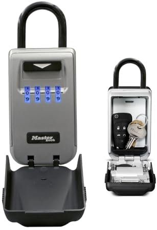 MASTER LOCK Portable Light Up Dial Key Safe with Shackle, Medium 175 x 72 x 52 mm, Outdoor, for Home Office Industries Vehicles