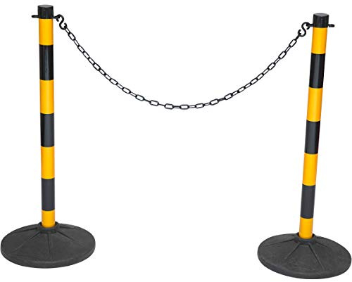 Plastic Chain Posts, Free Standing Chain Link Barrier, Yellow & Black Safety Bollards