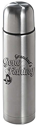 Personalised Gone Fishing Brushed Steel 1 Litre Insulated Vacuum Flask - Engraved - Enter Your Custom Text.