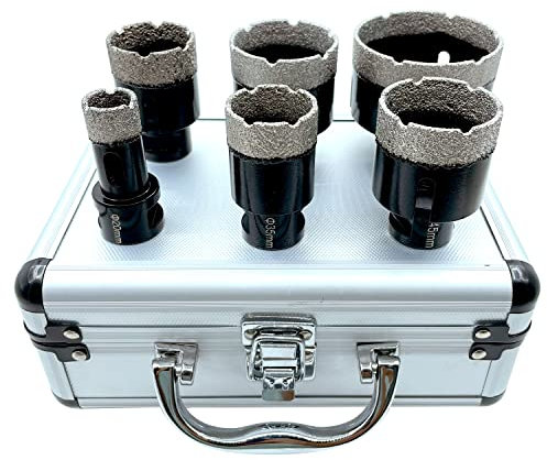 NICAVKIT Kit de 6 forets diamantés pour porcelaine, carrelage, céramique, marbre, brique, scie cloche brasée sous vide 20/35/40/45/50/68mm, avec boîte en aluminium