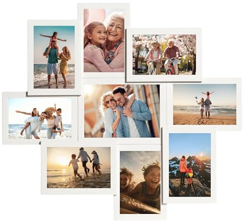 VictoR Bilderrahmen Collage weiß Holz mit 9 Bildern (8 x 10x15cm; 1 x 13x18cm) - Collage Bilderrahmen Set - Collagerahmen Holz