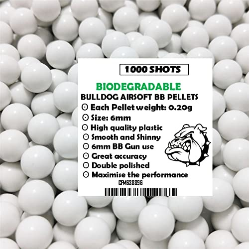Airsoft BB Pellets Biodegradable 6mm 0.20g Balls High Grade Paintball Smooth Shinny Shooting Pellets Airsoft BB Target Protective Goggles Pistol Gun Full Accessories (1000 Pellets in Bag)