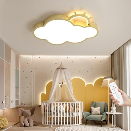 LED Deckenleuchte Kinder Leuchten Moderne Wolke Sonne Design Deckenlampe Dimmbar mit Memoryfunktion Kronleuchter Metall Acryl Deckenlicht Jungen Mädchen Schlafzimmer Wohnzimmer Beleuchtung Lampe,B