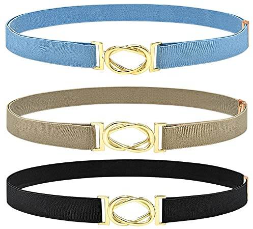 DUOXIN 3 Stück Elastische Taillengürtel für Damen, Elastischer Gürtel Frauen Stilvoll Damengürtel Stretchy Cinch Gürtel Verstellbare Ledergürtel für Kleid, Hemd (Schwarz+Hellblau+Khaki)