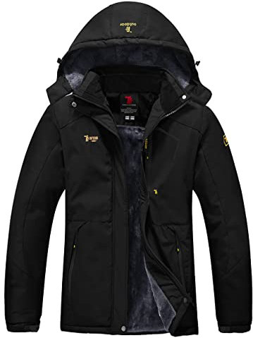 YSENTO Damen Winterjacke Wasserdicht Skijacke Outdoor Softshelljacke Warm Fleecejacke Funktionsjacke mit Abnehmbarer Kapuze(Schwarz,S)