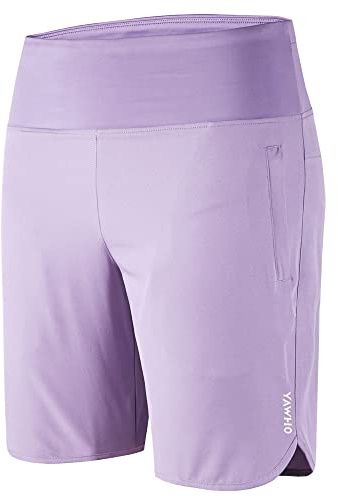 YAWHO Damen Sporthose Kurz Laufhose Laufshorts Sweatshorts Sport Kurze Hose Sommer Schnell Trocknend High Waist Fitness Running Gym mit Reißverschlusstasche (80887 Violet, M)