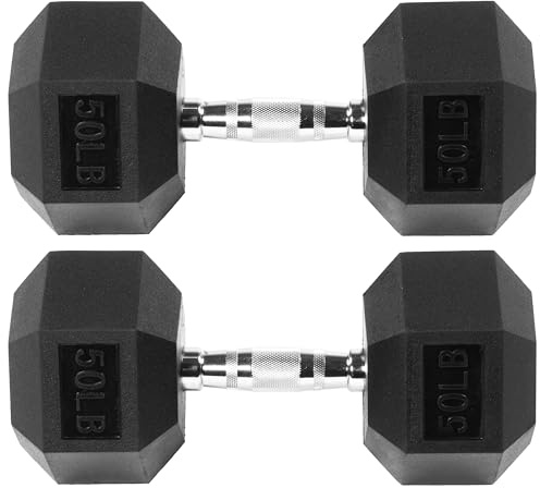 Signature Fitness Manubri esagonali rivestiti in gomma, coppia da 22,7 kg