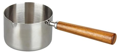 Milageto Chauffe-lait Pot à beurre et manche en bois, casserole en acier inoxydable, casserole pour Sauce au lait de cuisine, 80ML