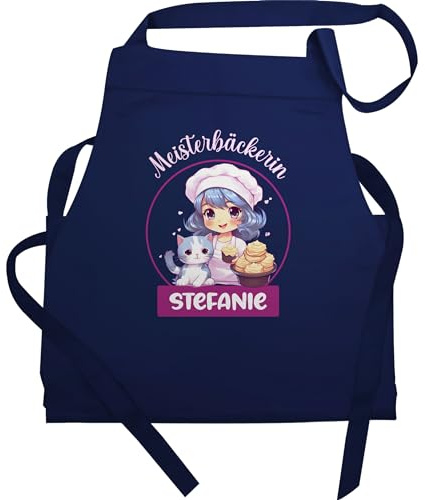 Schürze - Backschürze Damen Frauen - Meisterbäckerin mit Name I Geschenk Backen I Hobbybäckerin - 60x87 - Navy Blau - geschenke für hobbybäcker gift baking schuerze personalisierte back
