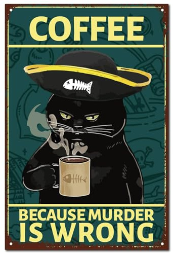 CREATCABIN Targa in Metallo con Gatto Pirata Targa in Metallo Vintage Poster Pittura retrò Targa in Ferro Poster Decorazione da Parete Arte Murale Ornamento da Appendere per Casa Caffetteria 30x20cm