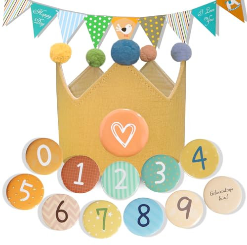 MutoToy Corona Cumpleaños 1 Año Reutilizable con Números Intercambiables 0 a 9, para Niño, Niña y Bebé - Fiesta Infantil