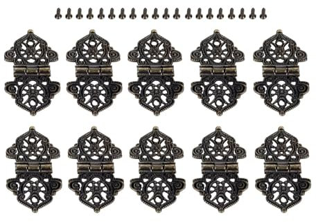 10 Stück antike Bronze/Gold dekorative Scharniere Holz Box Schranktür Stoßscharniere alten chinesischen Stil Möbelbeschläge mit Schrauben(Brozen)