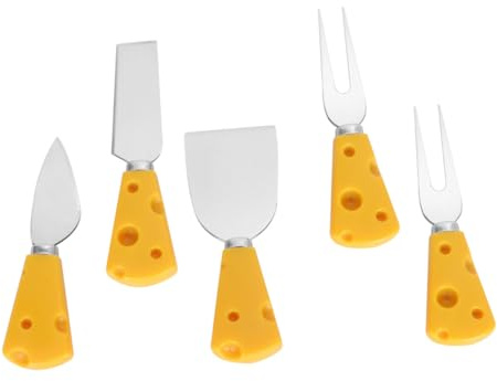 PRETYZOOM Couverts à Fromage Jaune Manche Cartoon Ensemble de 5 Solide et Polyvalent en Plastique et Acier Inoxydable pour Dessert et Fruits