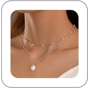 Cimenexe Bohème Geschichtet Perle Anhänger Halskette Silber Perle Satellit Choker Halskette Schichtung Barock Perlenkette Perle Station Box Kette Halskette Schmuck Für Frauen Und Mädchen Geschenke