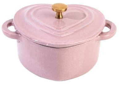 LVYUDS Heart Shape Dutch Oven, Enameled Cast Iron Braiser Dual Handles Induction Cooker Compatible Suitable Soup Stew for Chefs(Color:Pink,Size:HEART SHAPE_2.4L)