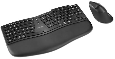 Kensington Pro Fit Ergo KM675 EQ Wireless Keyboard and Mouse, TKL Keyboard, Rechargeable Split Keyboard Ergonomic, Bluetooth & 2.4GHz up to 3 Device Connection, Programmable Keys, Black, K75492US