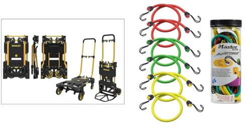 Stanley 2-en-1 Chariot de Transport et Diable Pliant - XWTD-FT585 - Capacité de Charge jusqu'à 137KG & Master Lock 3040EURDAT Tendeurs avec Crochets [2 * 60 cm + 2 * 80 cm + 2 * 100 cm]
