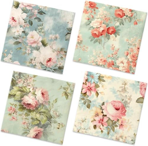 Floral Paper Napkins, Wentsent 40P Colorful Floral Butterfly Napkin Disposable Cocktail Napkins for Afternoon Tea Party Spring Summer Garden Party Decorations