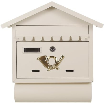 YCWJPPL Abschließbare Briefkästen zur Wandmontage, Vintage-postkasten für Den Außenbereich, Verzinkter und Rostfreier Metallbriefkasten, Zeitungsfach 39 x 14 x 40 cm(Beige)