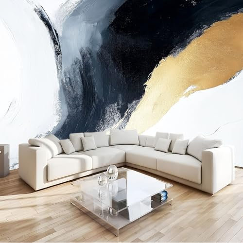 Fototapete Abstrakte Schwarz-Weiß-Malerei Tapete Wandtapete Wanddeko Design 200x140 cm Mustertapete Wand Dekoration Wohnzimmer Schlafzimmer Büro Flur