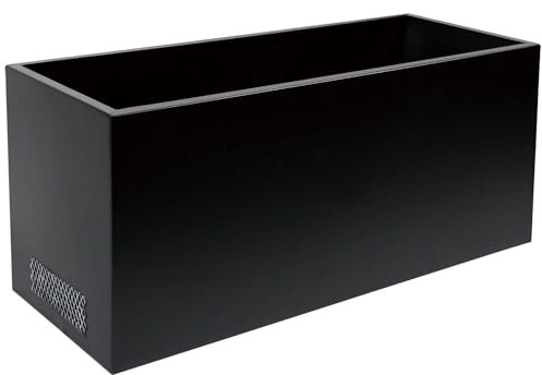 Grand pot de fleurs rectangulaire en acier noir avec trous de drainage pour l'intérieur et l'extérieur avec 2 aérations en maille 77 x 28 x 33 cm