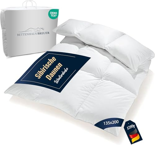 Bettdecke 135x200 | Daunendecke | Winterdecke | extra warme Winterdaunendecke mit Daunen | Kassettenbettdecke | sibirische Daunen | Daunenbettdecken | Extra warm | Oeko-TEX-Zertifiziert | 1200g