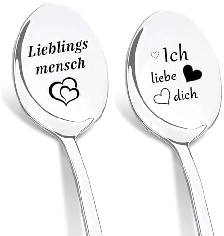 DIKARYA Lieblingsmensch Geschenk, 2er Löffel mit Gravur für Paare Partner | Ich Liebe Dich Geschenke für Männer, Liebe Geschenk für Sie und Ihn, Hochzeitstag Jahrestag Geschenk für Frauen Freundin