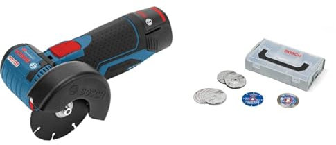 Bosch Professional 12V System Akku Winkelschleifer GWS 12V-76 (inkl. 3x Trennscheiben, L-BOXX, ohne Akku/Ladegerät) + 9-teiliges 76mm-Disc Set (für GWS-12V, Ø 76 mm)