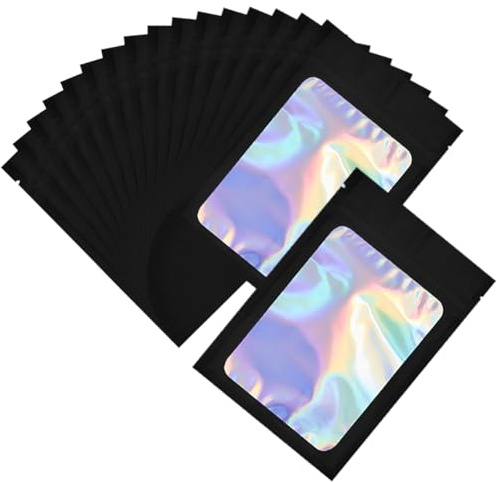 SOFPLATE 100 pz 3 x 4 Sacchetti Olografici per Alimenti Sacchetti per Campioni all'Ingrosso Sacchetti in Alluminio Sigillabili con Cerniera Finestra Trasparente Sacchetti in Plastica Odore con Chius