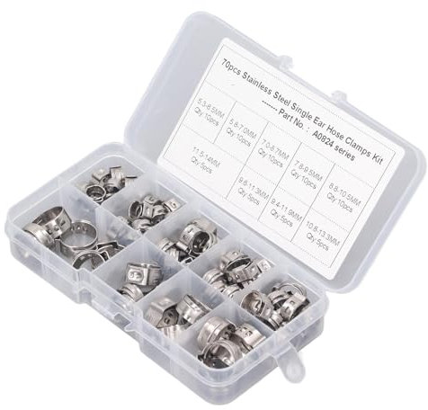 70 Piece Single Ear Hose Clamp Set Stainless Steel Stepless 9 Specifications Hose Clamp Assortment