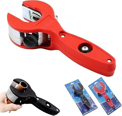 Nuovo tagliatubi a cricchetto 2025, tagliatubi in rame a cricchetto, tagliatubi 2 in 1 da 1/4 a 7/8, tagliatubi in PVC a cricchetto, tagliatubi idraulici (nero+rosso)(Red)