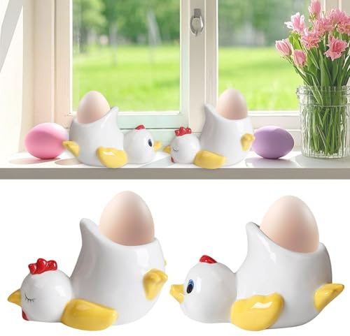 Coquetier de Pâques - Coquetier amusant - 10,5 × 6,5 × 7,7 cm - En porcelaine - Poignée agréable et facile à nettoyer - Cadeau de Pâques pour enfants, famille, amis (A+B)