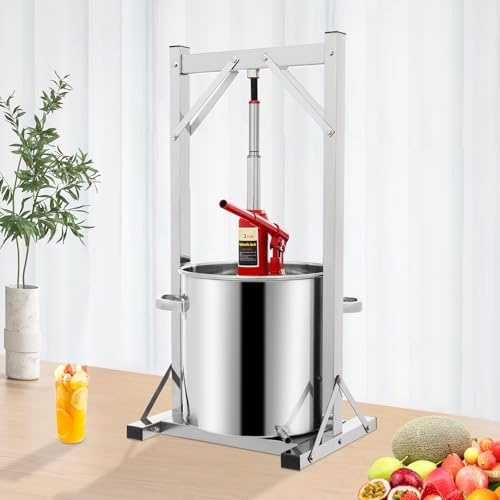 LIAIZE Prensa hidráulica de acero inoxidable, 22 L, prensa de vino, prensa de vino, prensa de frutas, exprimidor de bayas, exprimidor de verduras, exprimidor de alimentos, exprimidor de manzanas