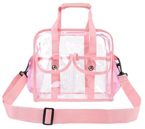 MOFASVIGI Large Clear Tote Bags Stadium Approved for Men Women Transparent PVC Shopping Bag Waterproof See Through Bag with Handles for Lunch, Stadium, Concerts, Sports Games, Leisure Occasion (PINK)