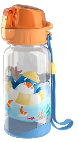 HABA Trinkflasche Pinguin – Kinder-Wasserflasche 400 ml, BPA-frei, mit Trageschlaufe & großer Öffnung, leicht & auslaufsicher, ab 12 Monaten – 2012444001