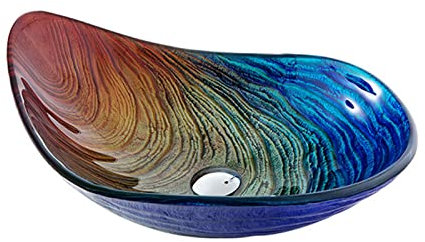 JYBNBBE Lavandino da appoggio per Bagno, lavabo da appoggio in Vetro temperato, lavabo da appoggio Artistico, Installazione su Piano d'appoggio, lavandini da appoggio per Bagno c,B