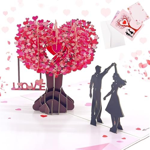 Romantique Arbre D'amour Pop Up Carte, 3D Pop-up Carte de Vœux pour la Saint-Valentin avec Enveloppe, Cartes Mariage pour Anniversaire de Mariage Noël Nouvel Saint Valentin