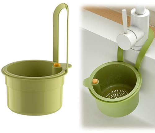 Sieb für Spülbecken, Multi-functional Spülbecken Sieb, Siebkorb Spüle Drain Basket, Wasserhahn Hängender Filterkorb, Küchenspüle Abfluss Korb für Waschen Organizer (Grün 1 Pcs)