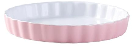 TAMUME Plato hondo de porcelana para hornear y bandeja para pizza, molde redondo de cerámica para tartas y bandeja acanalada para hornear pasteles (20 cm, rosa)