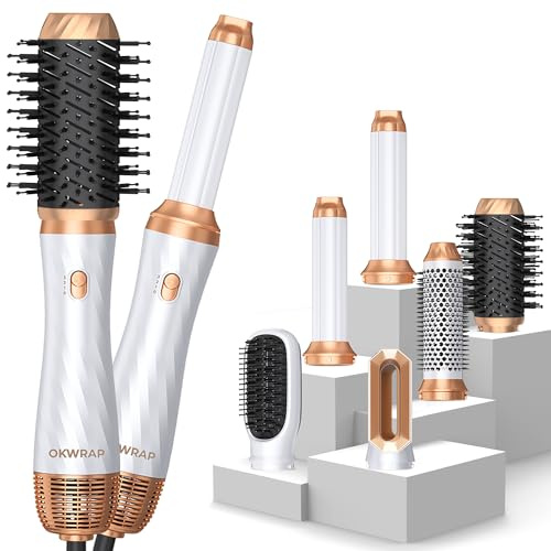 Hair Styler Set 6 In 1 Haarstyler Airstyler Mit Rundbürstenföhn Haarstyler Warmluftbürste Thermal Brush Airflow Lockenstab Automatisch, Volumen Föhnbürste,Für Glätten, Trocknen, Volumen, Locken