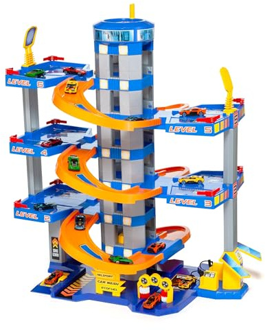 MOLTO | Parking Jouet 6 étages Bleu – Garage pour Enfants avec rampes, Ascenseur et 10 Voitures – Jeu d'imagination et de mobilité pour Enfants à partir de 3 Ans