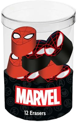 Marvel Spiderman Peter-Würfel mit 12 Radiergummis, Rot und Schwarz