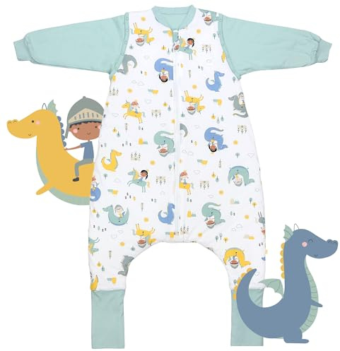 schlummersack Baby Kinder Schlafsack Übergang | mit Füßen, umklappbaren Bündchen und abnehmbaren Ärmeln, leicht gefüttert, Sommerschlafsack, 1.0 Tog