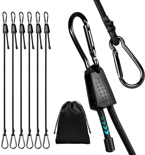 AWBEOT 6 Stück Verstellbar Spanngummi mit Karabiner Haken 100 cm Expander mit Haken Gummispanner Schwarz Gepäckspanner Set Spannseil für Sonnensegel, Tarpaulins, Ladung, Tarps, Auto, Fahrrad