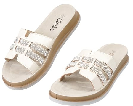 CLEIKS Pantofole Donna Sandali Aperti Classiche Sandalette Chiusura a Strappo Sandali Estate Sandali da Bagno Leggere Ciabatte con Gancio (Beige, 39 EU, WCL260438-7)